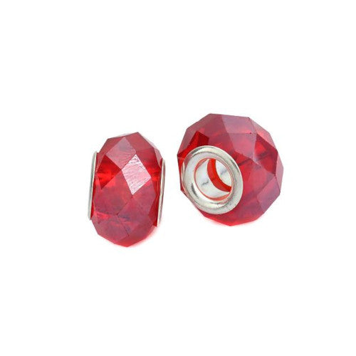 Large Hole Glass Beads, Faceted, Red, 14mm - BEADED CREATIONS