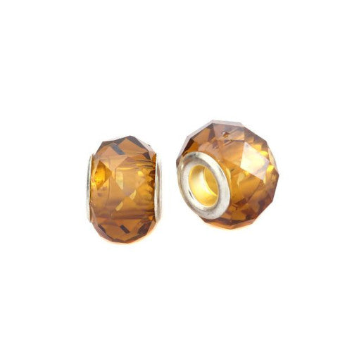 Large Hole Glass Beads, Faceted, Sienna, 14mm - BEADED CREATIONS