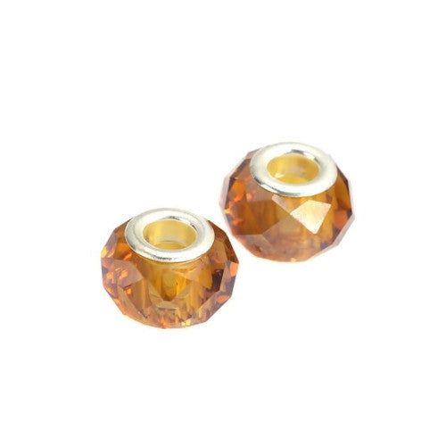 Large Hole Glass Beads, Faceted, Sienna, 14mm - BEADED CREATIONS