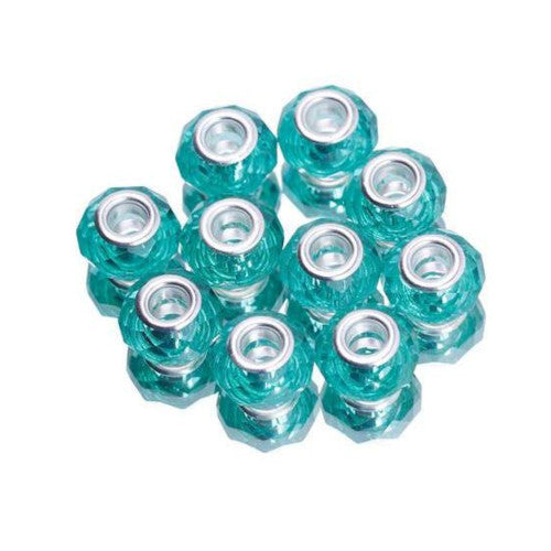 Large Hole Glass Beads, Faceted, Viridian Green, 14mm - BEADED CREATIONS