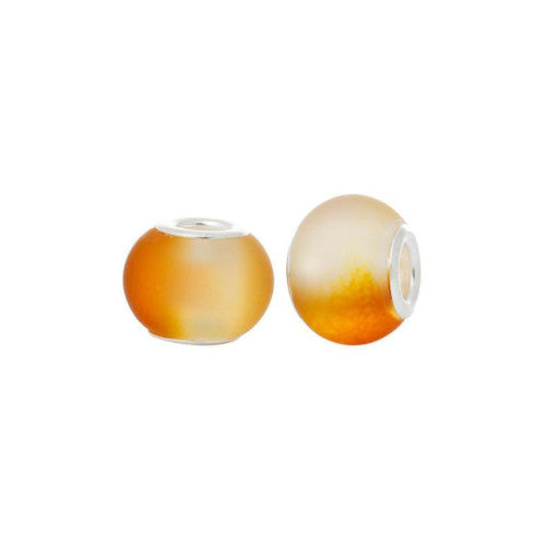 Large Hole Glass Beads, Frosted, Gradient, Mandarin Orange, 15mm - BEADED CREATIONS