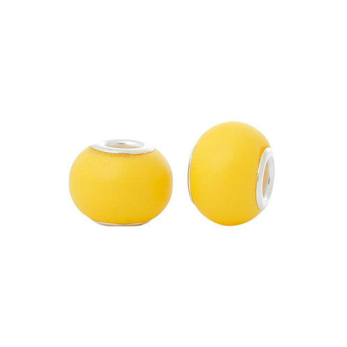 Large Hole Glass Beads, Matte, Yellow, 15mm - BEADED CREATIONS