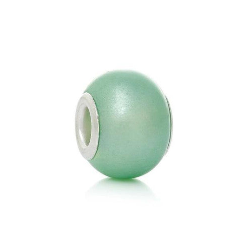 Large Hole Glass Beads, Pearlized, Light Green, 14mm - BEADED CREATIONS
