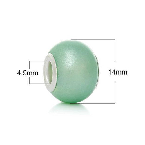 Large Hole Glass Beads, Pearlized, Light Green, 14mm - BEADED CREATIONS