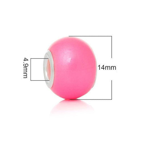 Large Hole Glass Beads, Pearlized, Rose Pink, 14mm - BEADED CREATIONS