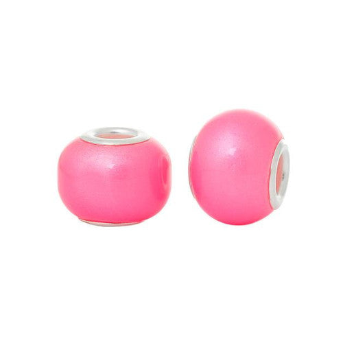 Large Hole Glass Beads, Pearlized, Rose Pink, 14mm - BEADED CREATIONS