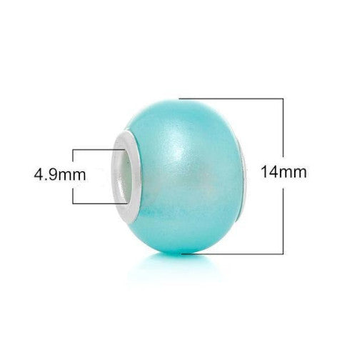 Large Hole Glass Beads, Pearlized, Sky Blue, 14mm - BEADED CREATIONS