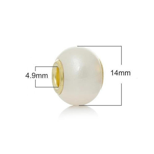 Large Hole Glass Beads, Pearlized, White, 14mm - BEADED CREATIONS