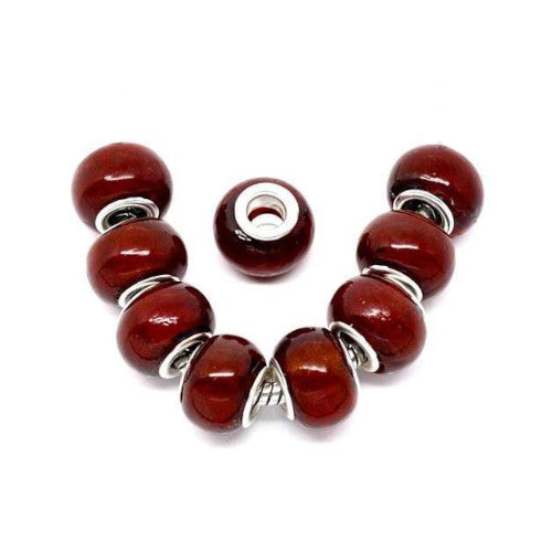 Large Hole Glass Beads, Translucent, Dark Red, 14mm - BEADED CREATIONS
