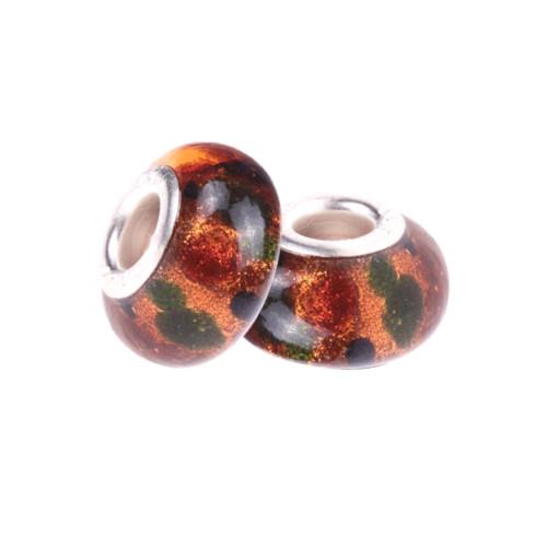 Large Hole Glass Beads, Transparent, Dark Green, Brown, 14mm - BEADED CREATIONS