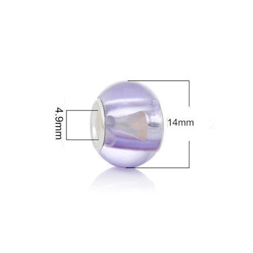 Large Hole Glass Beads, Transparent, Lilac, 14mm - BEADED CREATIONS