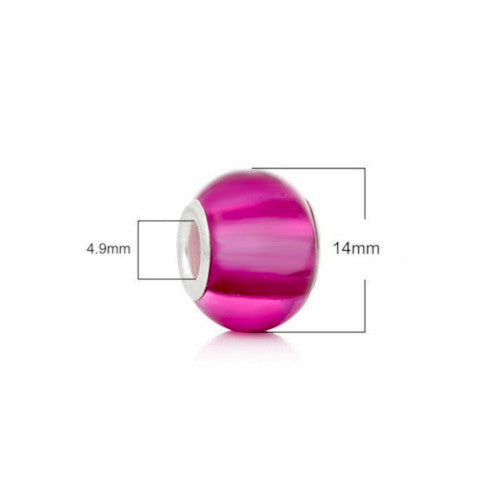 Large Hole Glass Beads, Transparent, Magenta, 14mm - BEADED CREATIONS