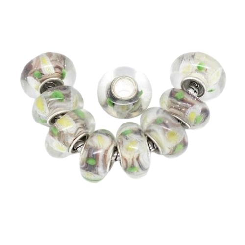 Large Hole Glass Beads, Transparent, Pastel Yellow, Green, 14mm - BEADED CREATIONS