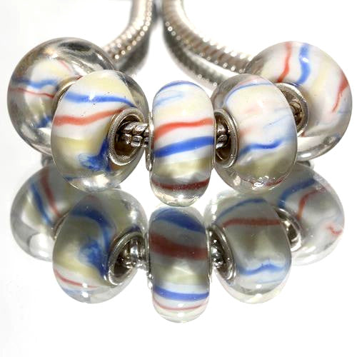 Large Hole Glass Beads, Transparent, Red, Blue, Pale Yellow, 14mm - BEADED CREATIONS