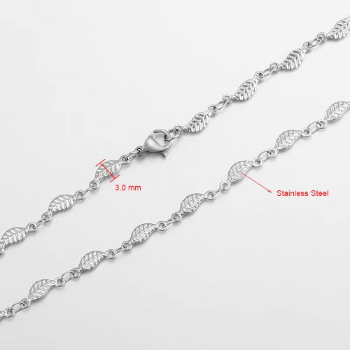 Leaf Link Chain Necklace, Stainless Steel, Silver, 45cm - BEADED CREATIONS