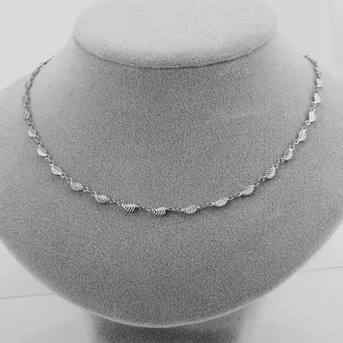 Leaf Link Chain Necklace, Stainless Steel, Silver, 45cm - BEADED CREATIONS