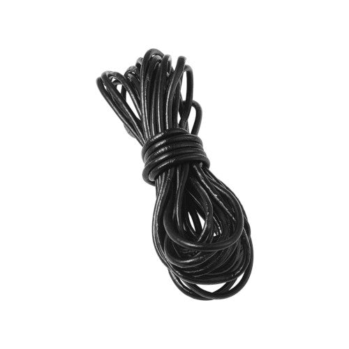 Leather Cord, Cowhide Leather Cord, Black, Round, 4mm - BEADED CREATIONS