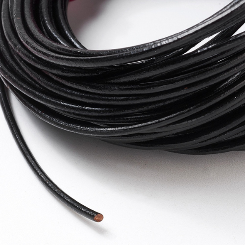 Leather Cord, Natural, Black, Round, 2mm - BEADED CREATIONS