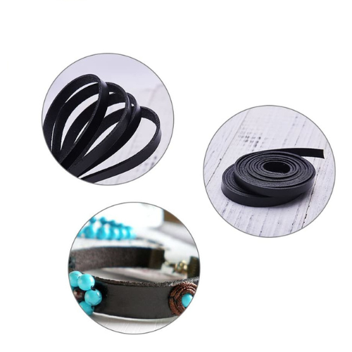 Leather Cord, Natural, Flat, Black, 10x2.5mm - BEADED CREATIONS