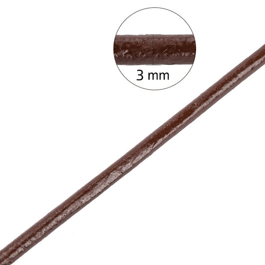 Leather Cord, Natural, Round, Saddle Brown, 3mm - BEADED CREATIONS