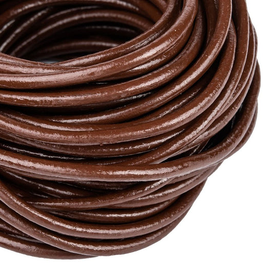 Leather Cord, Natural, Round, Saddle Brown, 3mm - BEADED CREATIONS