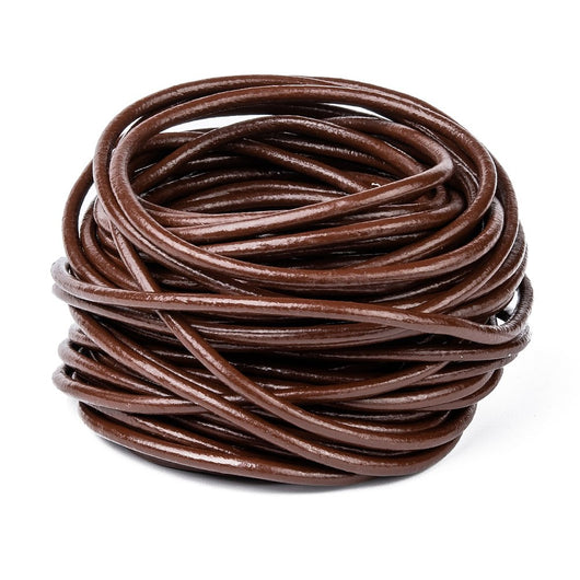 Leather Cord, Natural, Round, Saddle Brown, 3mm - BEADED CREATIONS
