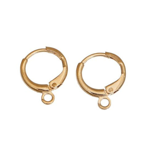 Leverback Earrings, Round, With Loop, 14K Gold Plated, Alloy, 15mm - BADED CREATIONS