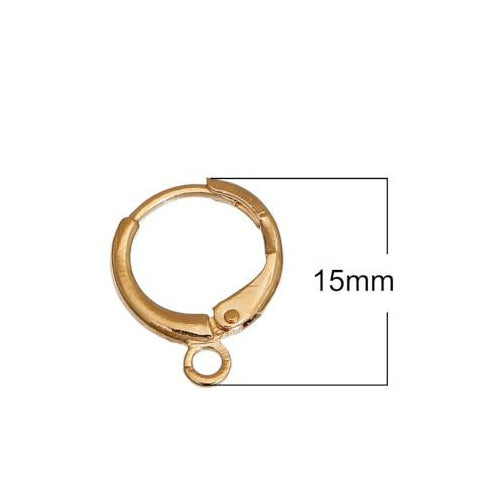 Leverback Earrings, Round, With Loop, 14K Gold Plated, Alloy, 15mm - BADED CREATIONS