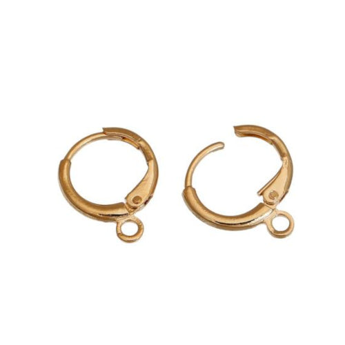 Leverback Earrings, Round, With Loop, 14K Gold Plated, Alloy, 15mm - BADED CREATIONS