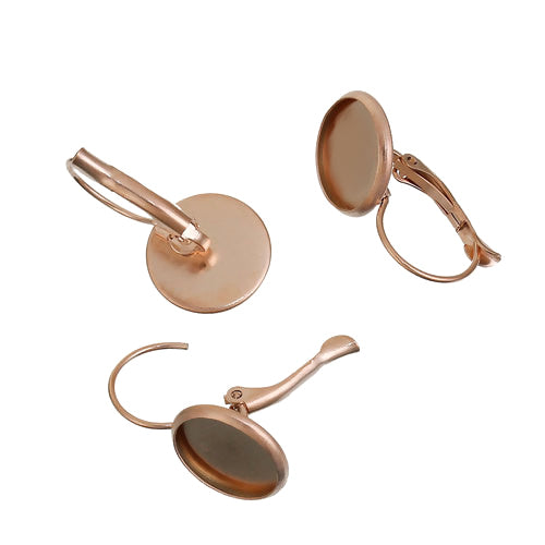 Leverback Earrings, Stainless Steel, Glue-In, Round, (IP), Rose Gold, 12mm - BEADED CREATIONS