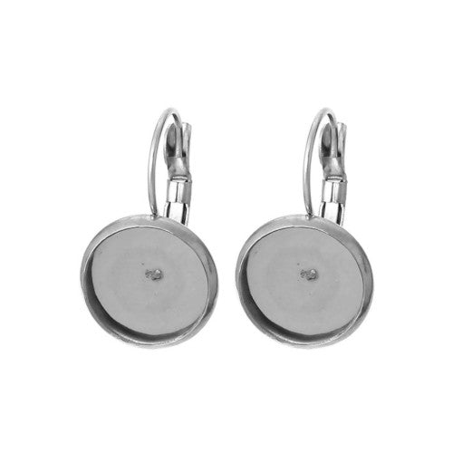 Leverback Earrings, Stainless Steel, Glue-In, Round, Silver, 14mm - BEADED CREATIONS