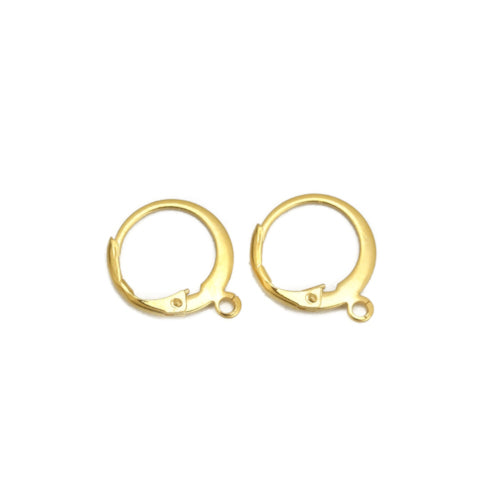 Leverback Earrings, Stainless Steel, Round, With Loop, Golden, 14.5mm - BEADED CREATIONS