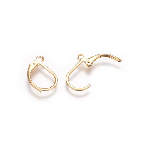 Leverback Earrings, Stainless Steel, Teardrop, With Loop, Golden, 18K Gold Plated, 16mm - BEADED CREATIONS