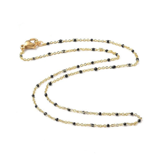 Link Chain Necklace, Stainless Steel, With Enamel, Black, Gold, 45.5cm - BEADED CREATIONS