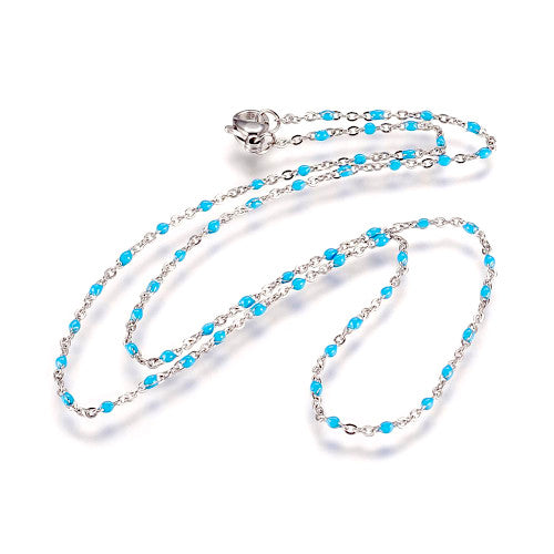 Link Chain Necklace, Stainless Steel, With Enamel, Light Blue, Silver, 45.5cm - BEADED CREATIONS