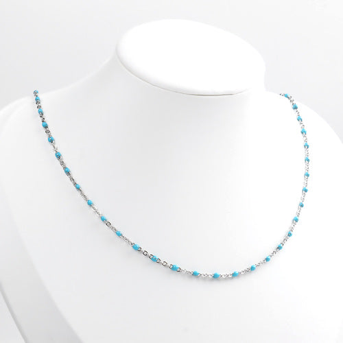 Link Chain Necklace, Stainless Steel, With Enamel, Light Blue, Silver, 45.5cm - BEADED CREATIONS