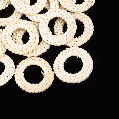 Linking Rings, Round, Rattan, Woven, Cream, 37mm-43mm - BEADED CREATIONS