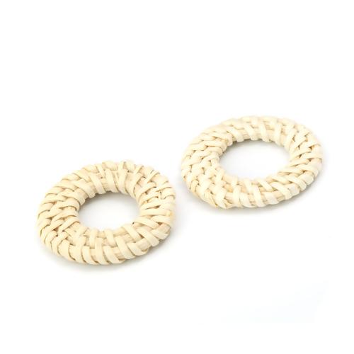 Linking Rings, Round, Rattan, Woven, Cream, 37mm-43mm - BEADED CREATIONS