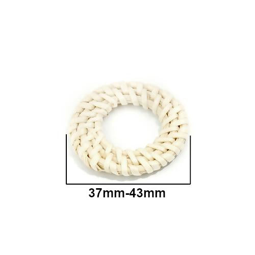 Linking Rings, Round, Rattan, Woven, Cream, 37mm-43mm - BEADED CREATIONS