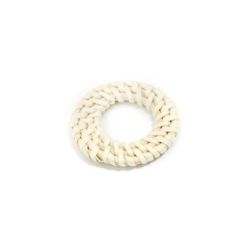 Linking Rings, Round, Rattan, Woven, Cream, 37mm-43mm - BEADED CREATIONS