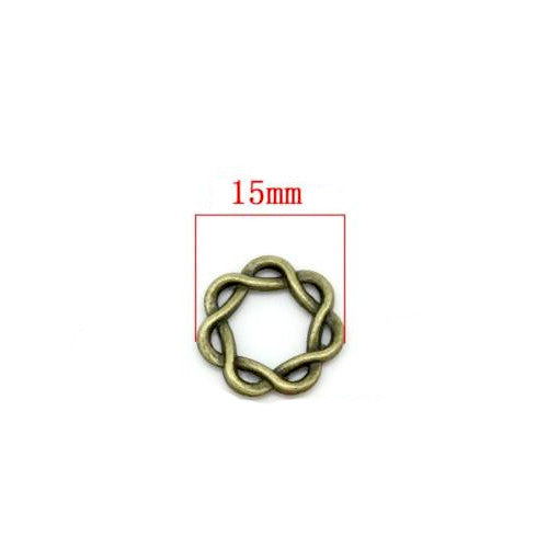 Linking Rings, Round, Twisted, Antique Bronze, Alloy, 15mm - BEADED CREATIONS