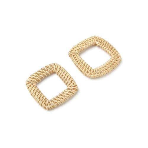 Linking Rings, Square, Rattan, Woven, Cream, 40mm - BEADED CREATIONS