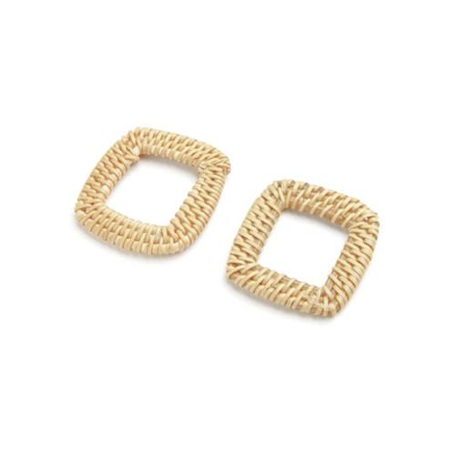 Linking Rings, Square, Rattan, Woven, Cream, 40mm - BEADED CREATIONS