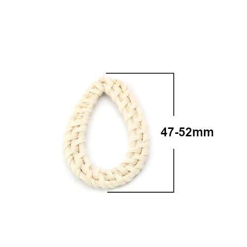 Linking Rings, Teardrop, Rattan, Woven, Cream, 47-52mm - BEADED CREATIONS