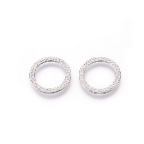 Linking Rings, Stainless Steel, Round, Hammered, Silver, 15mm - BEADED CREATIONS