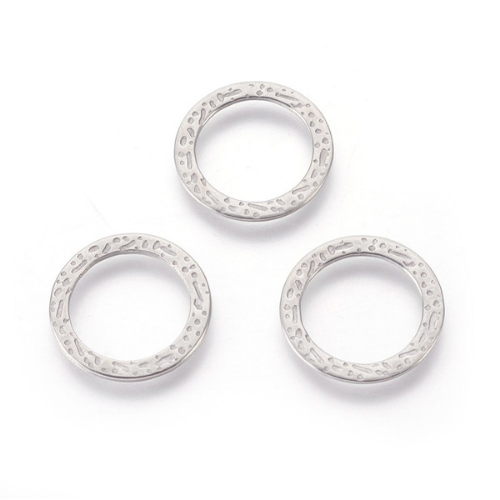 Linking Rings, Stainless Steel, Round, Hammered, Silver, 15mm - BEADED CREATIONS