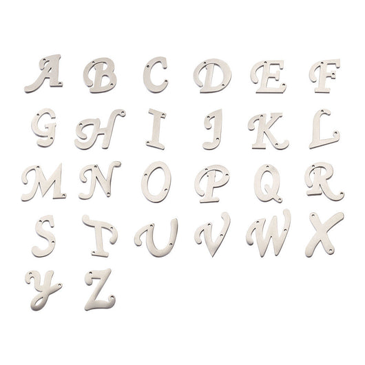 Links, Alphabet, A-Z, Capital Letters, Stainless Steel, Silver, 15-20mm - BEADED CREATIONS