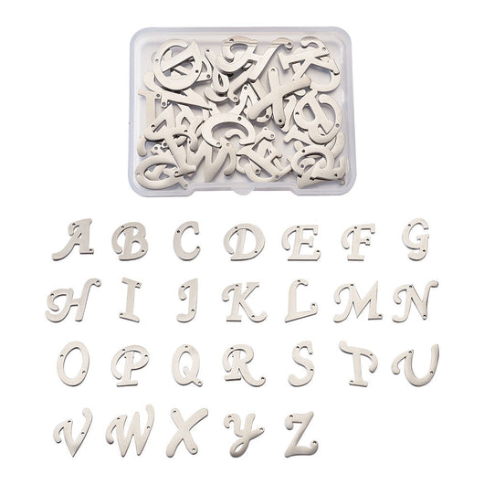 Links, Alphabet, A-Z, Capital Letters, Stainless Steel, Silver, 15-20mm - BEADED CREATIONS