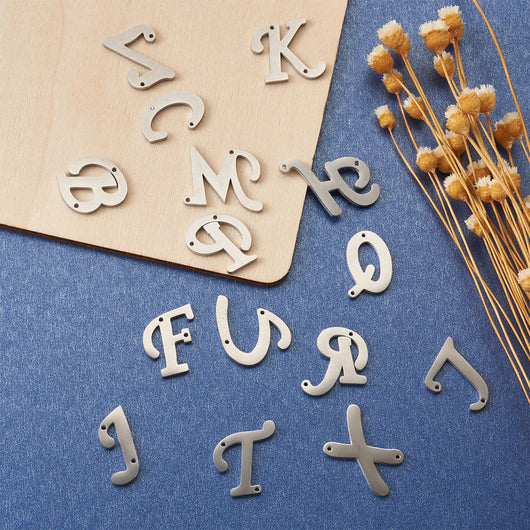 Links, Alphabet, A-Z, Capital Letters, Stainless Steel, Silver, 15-20mm - BEADED CREATIONS