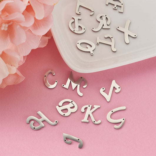 Links, Alphabet, A-Z, Capital Letters, Stainless Steel, Silver, 15-20mm - BEADED CREATIONS